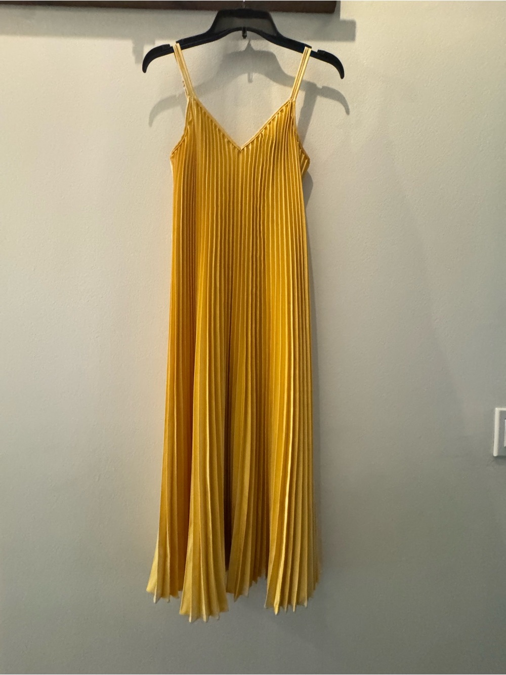 Sam Edelman Yellow Pleated Spaghetti Strap Maxi Dress
